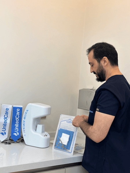 Dermatosurgeon preparing stem cell kits